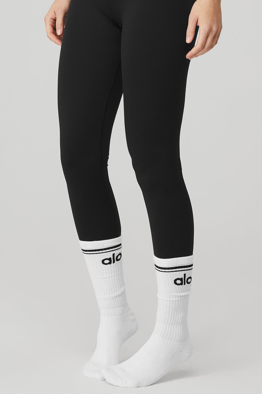 Women's Throwback Barre Sock - Black/White