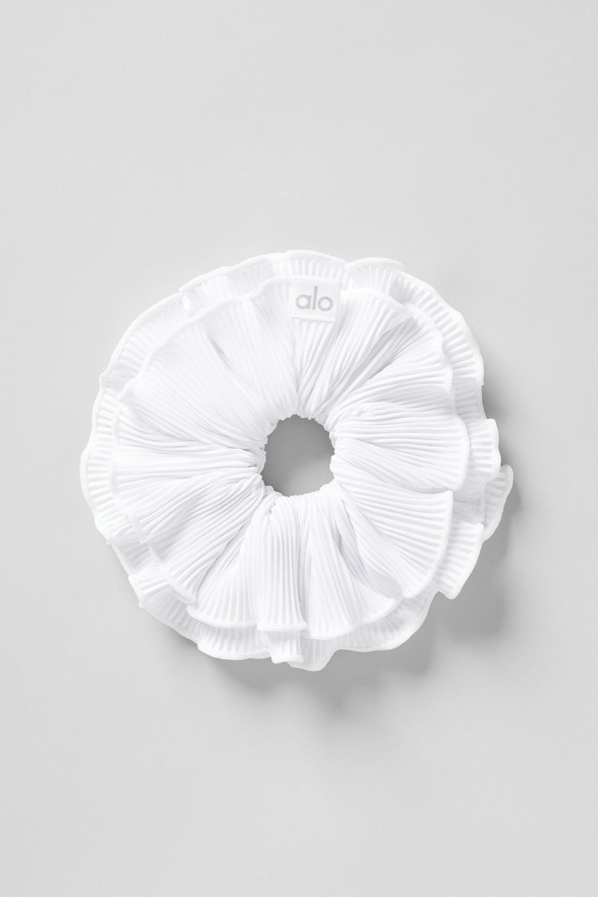 Micro Plisse Oversize Scrunchie - White