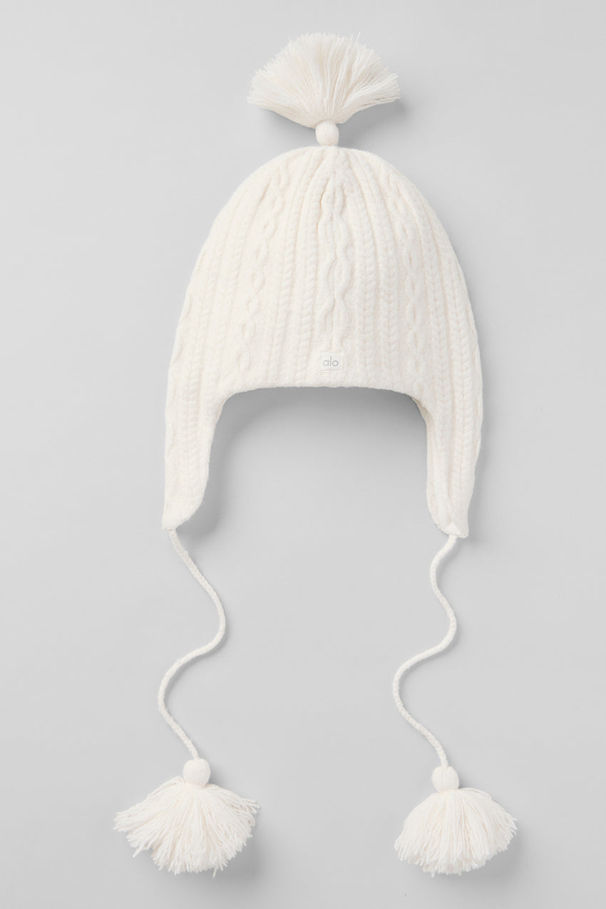 Cable Knit Winter Bliss Earflap Beanie - Athletic Heather Grey