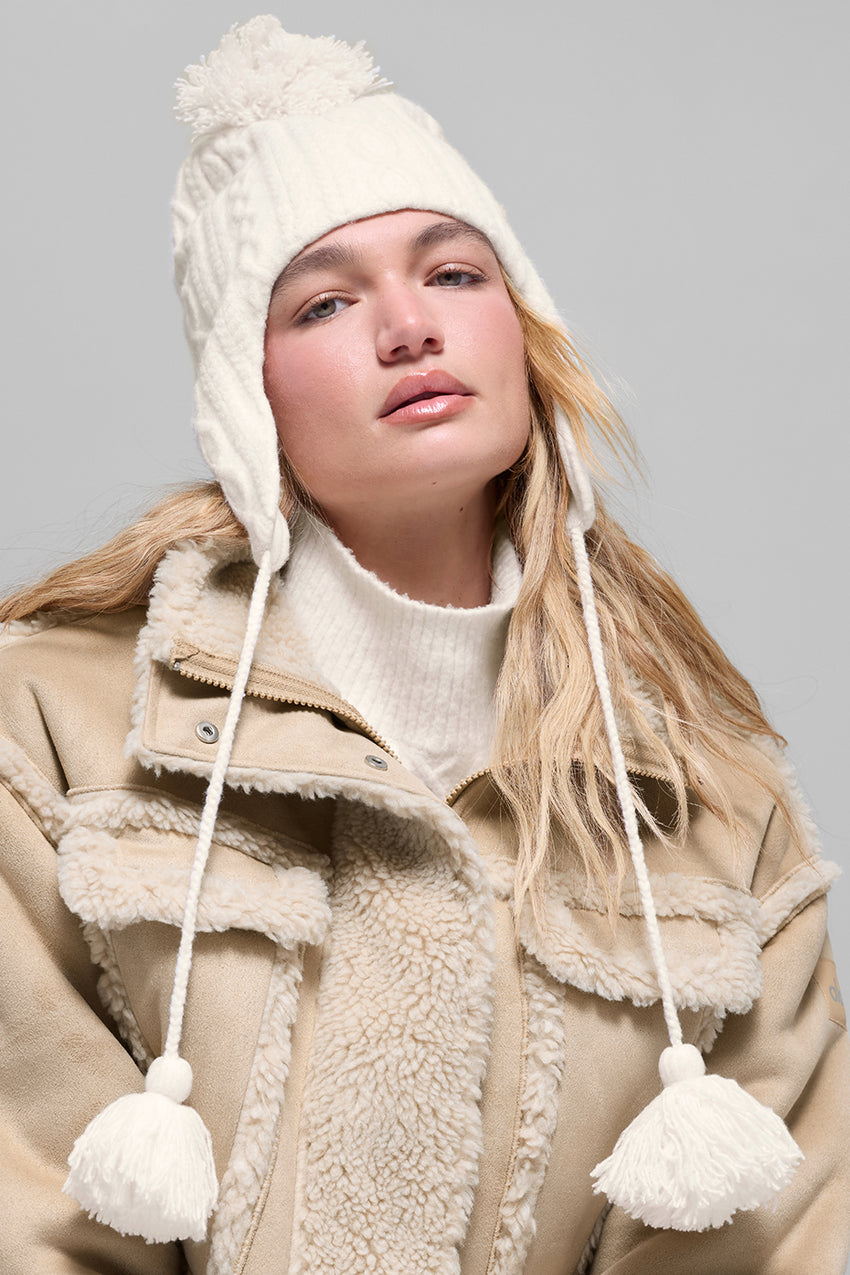 Cable Knit Winter Bliss Earflap Beanie - Athletic Heather Grey