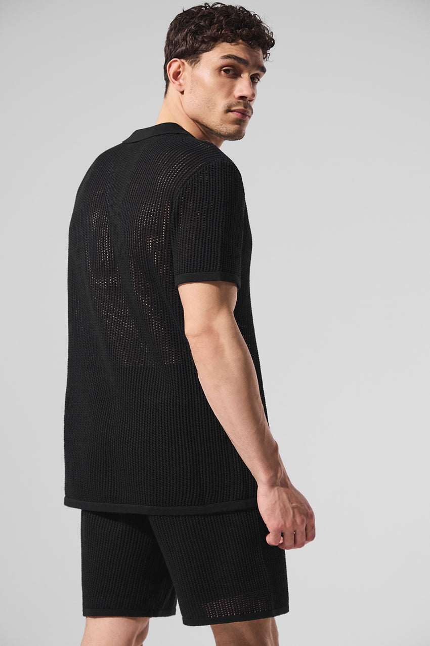 Open-Knit Polo - Black