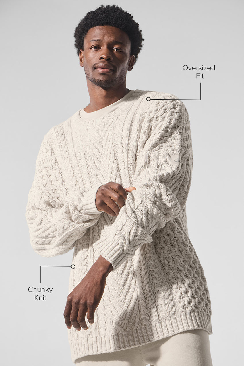 Cable Knit Crew Neck Sweater - Athletic Heather Grey