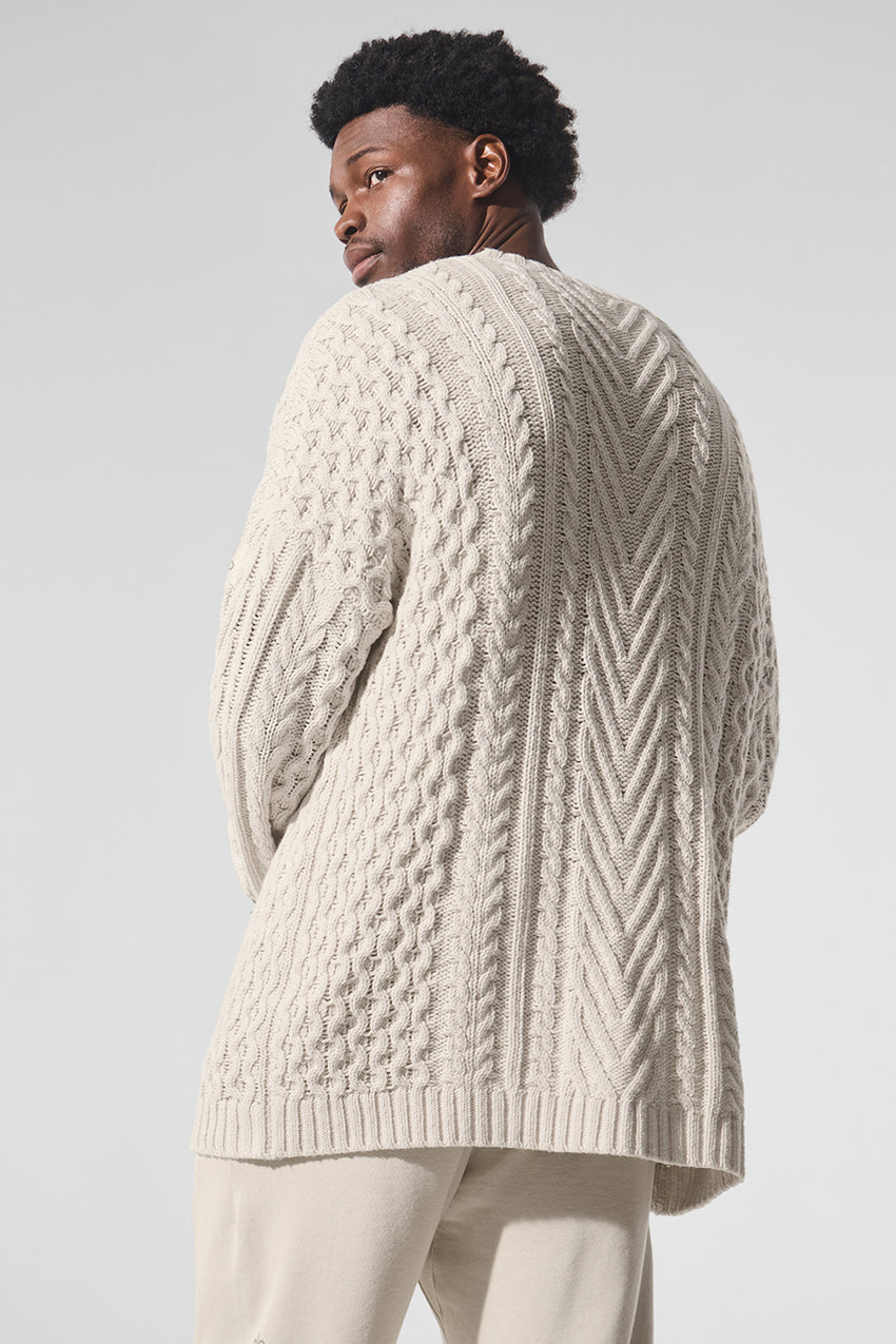 Cable Knit Crew Neck Sweater - Athletic Heather Grey