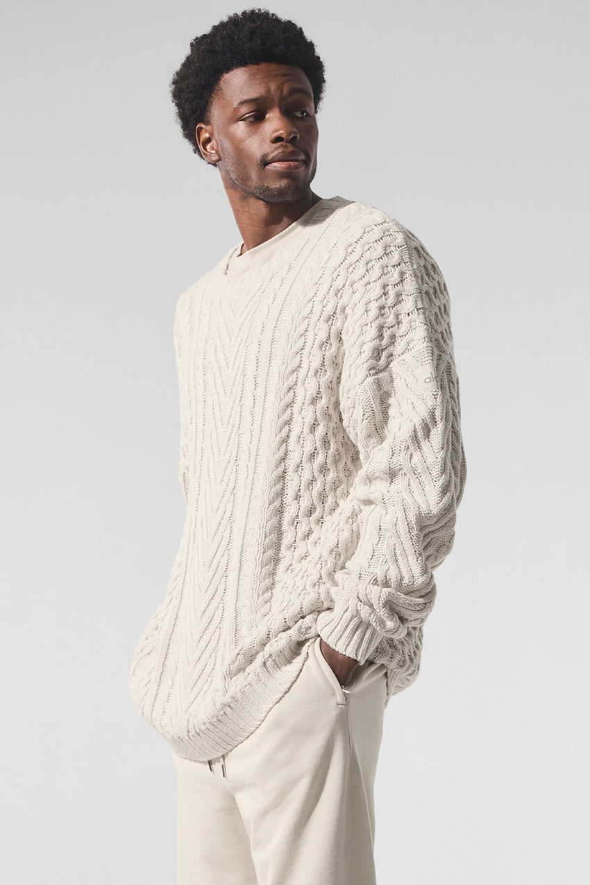 Cable Knit Crew Neck Sweater - Athletic Heather Grey