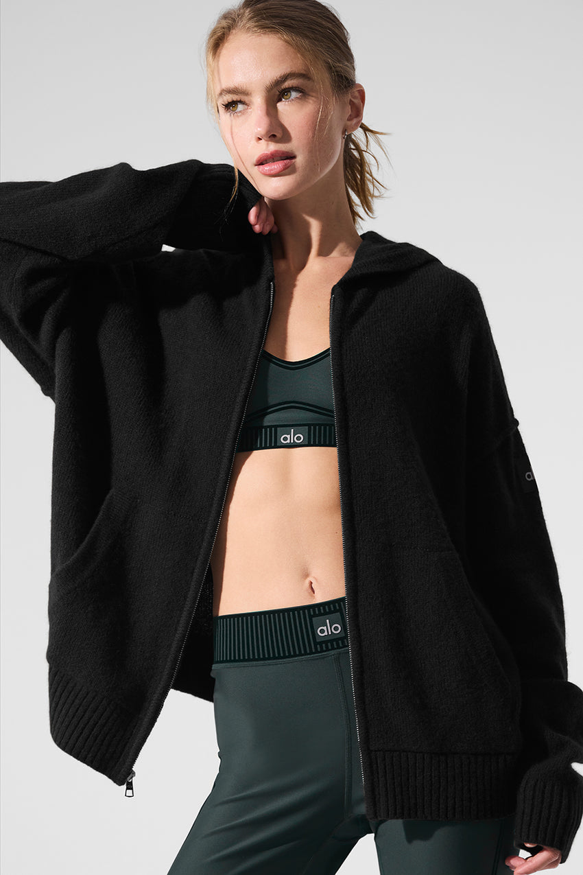 New Class Cashmere Full Zip Hoodie - Black