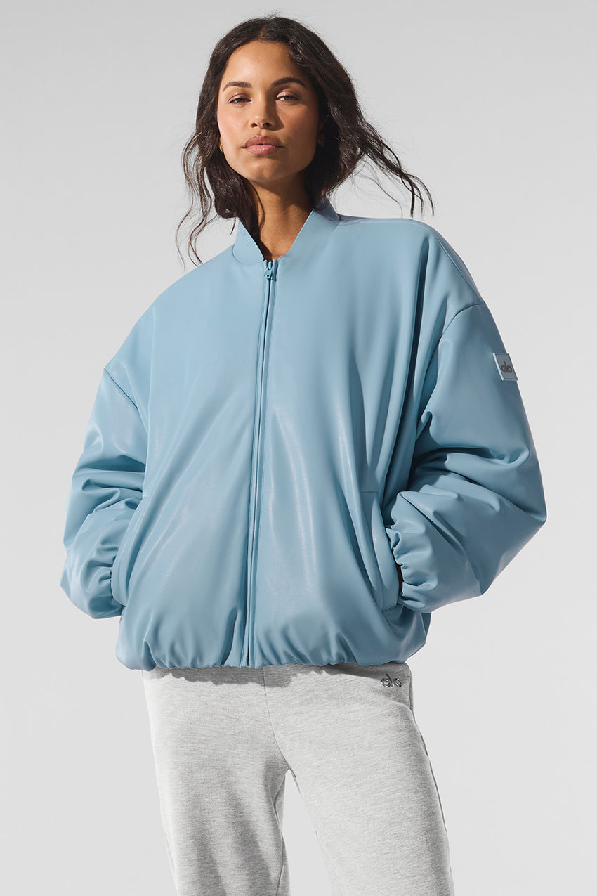 Faux Leather Premier Bomber - Black