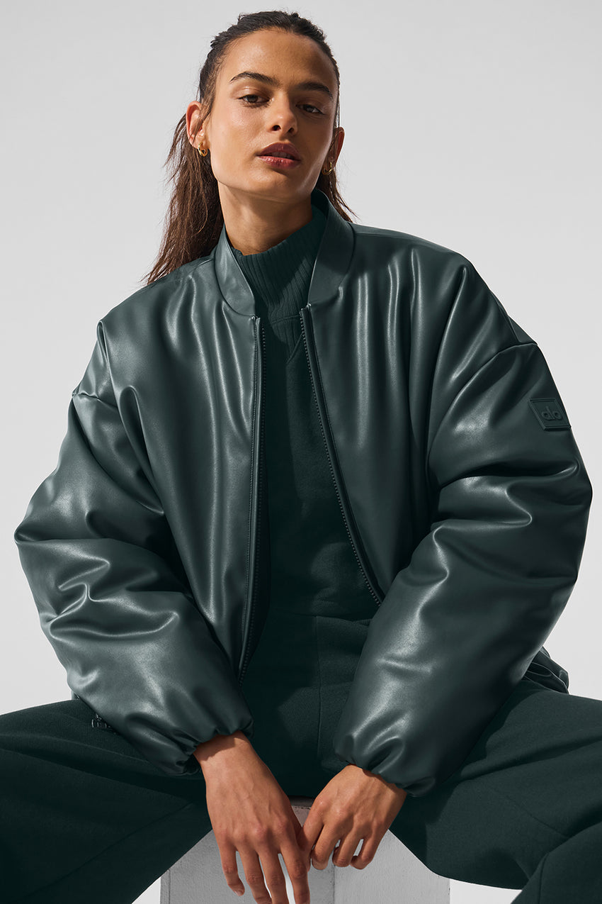 Faux Leather Premier Bomber - Black
