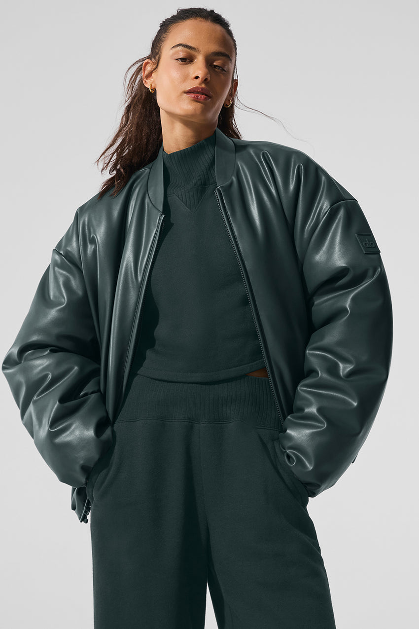 Faux Leather Premier Bomber - Black