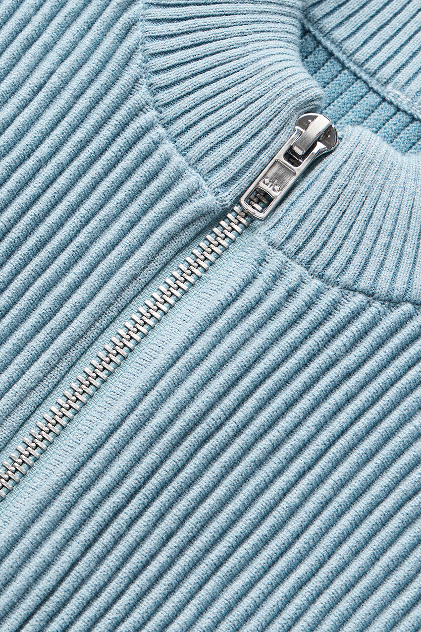 Denim Knit Sleeveless Full Zip Top - Black/Anthracite