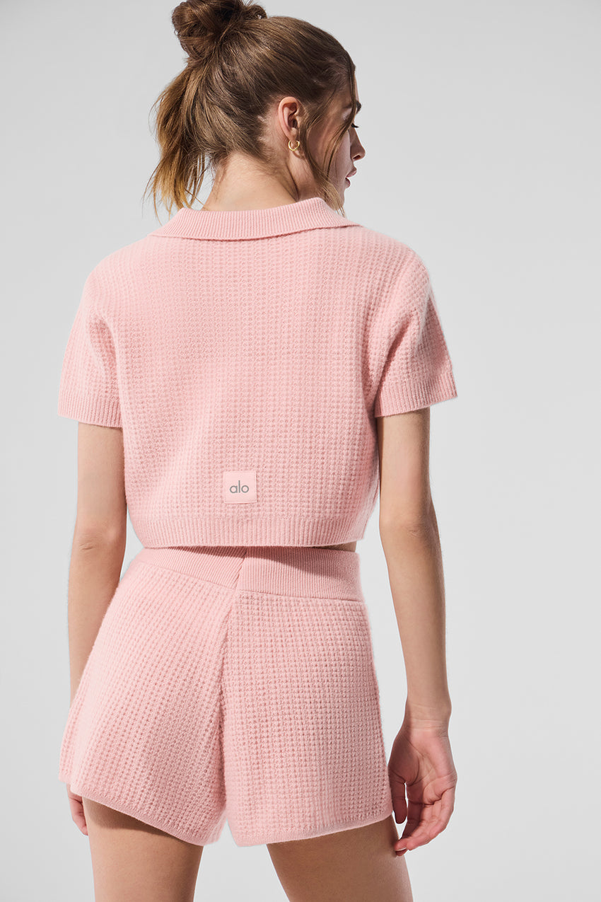 Cashmere Plush Waffle Polo Tee - Black