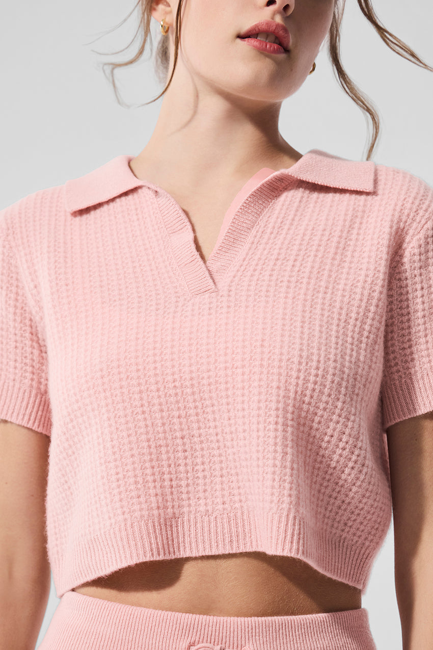 Cashmere Plush Waffle Polo Tee - Black