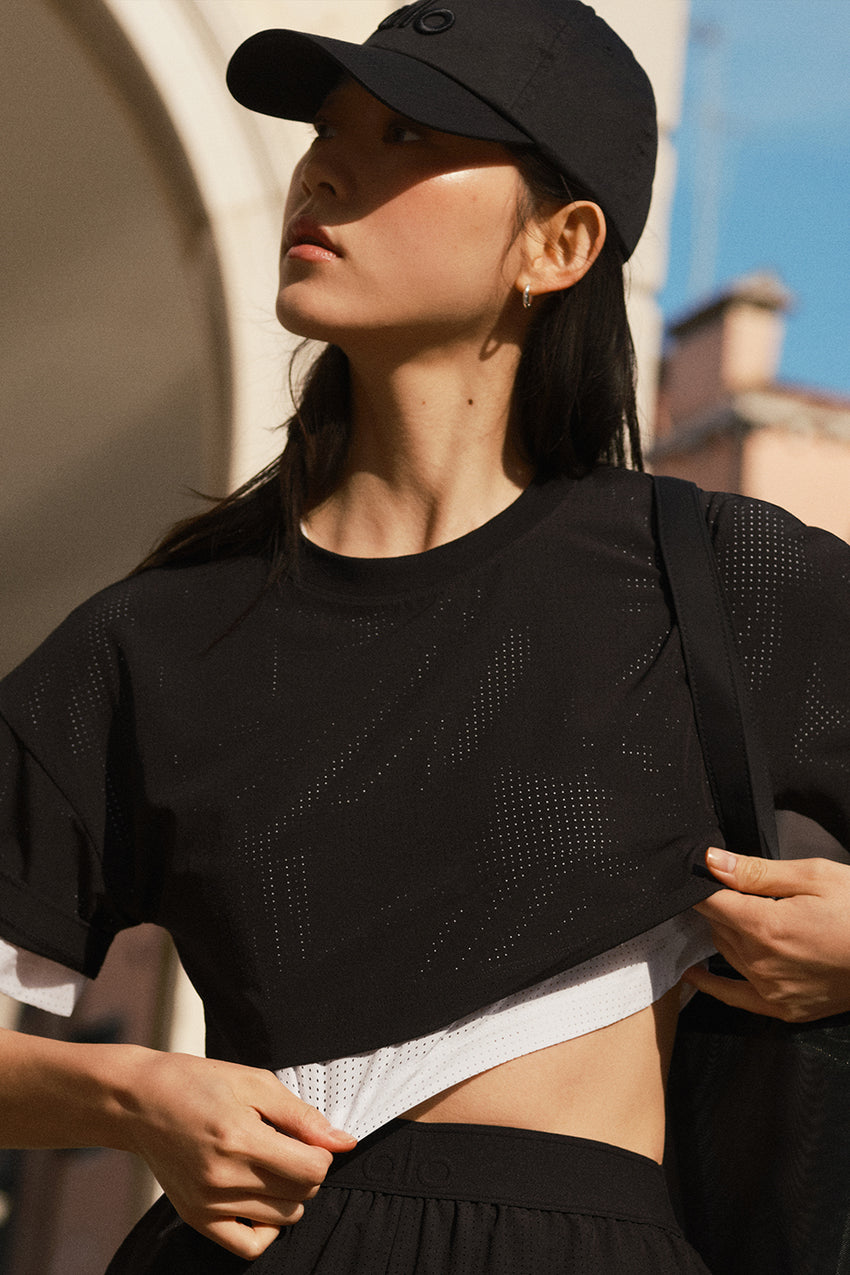 Mesh Cropped Mirage Tee - Black
