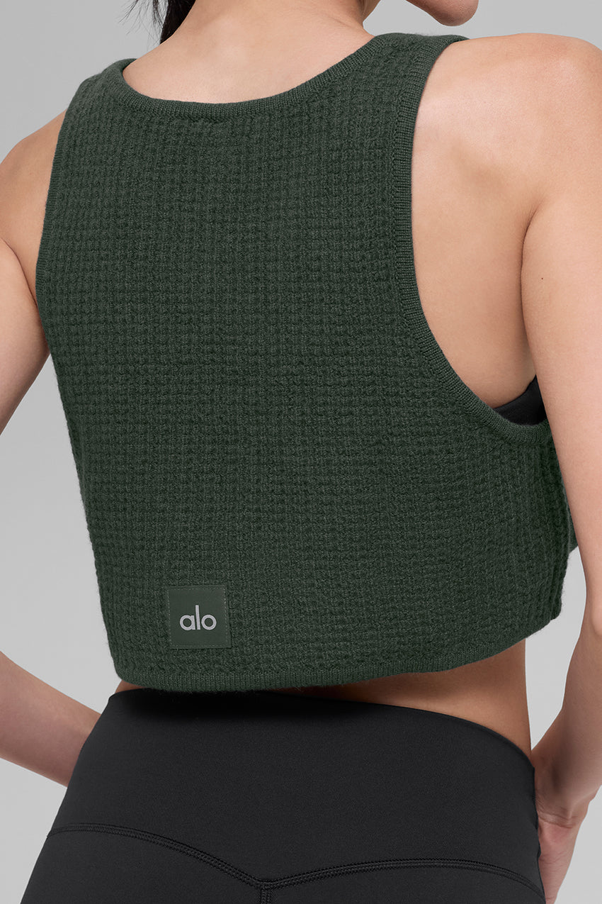 Cashmere Plush Waffle Cropped Tank - Black