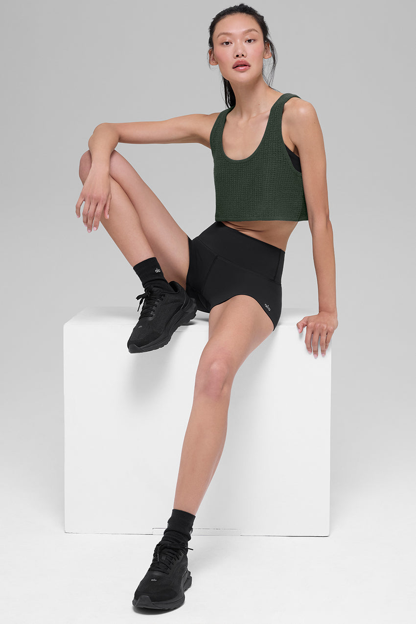 Cashmere Plush Waffle Cropped Tank - Black