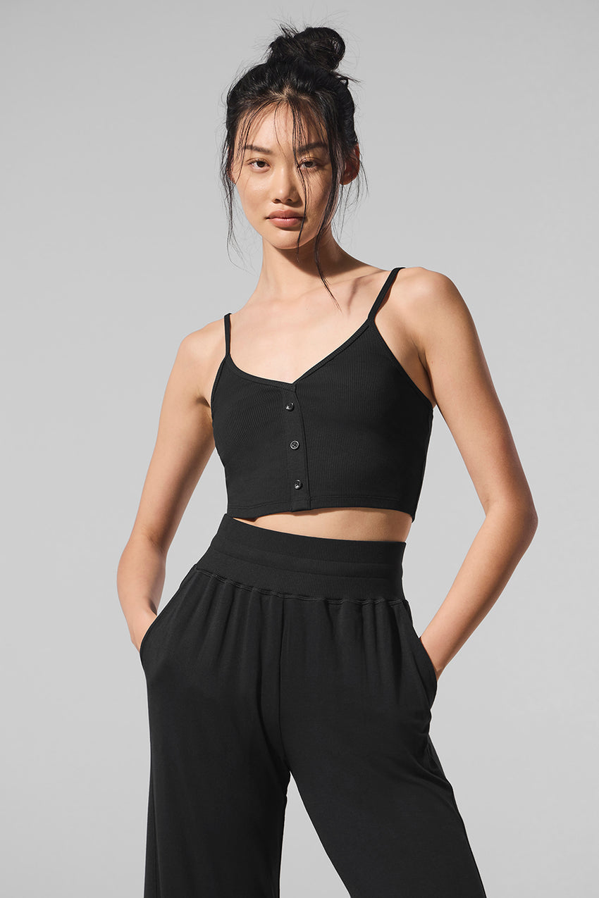 Ribbed Delicate Lounge Tank - Black