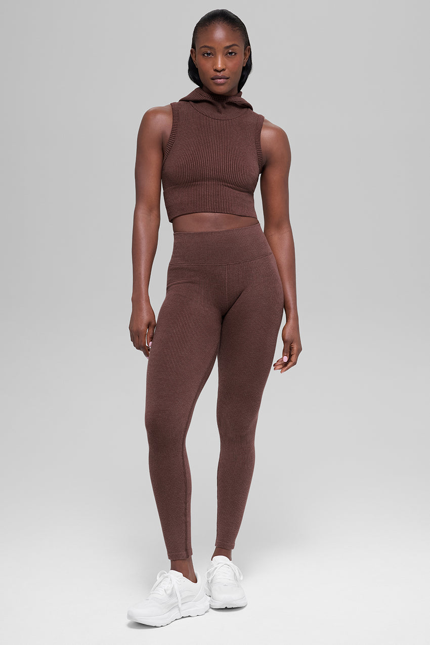 Seamless Two Tone Rib Hooded Vest - Black