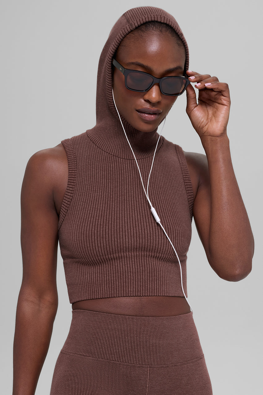 Seamless Two Tone Rib Hooded Vest - Black