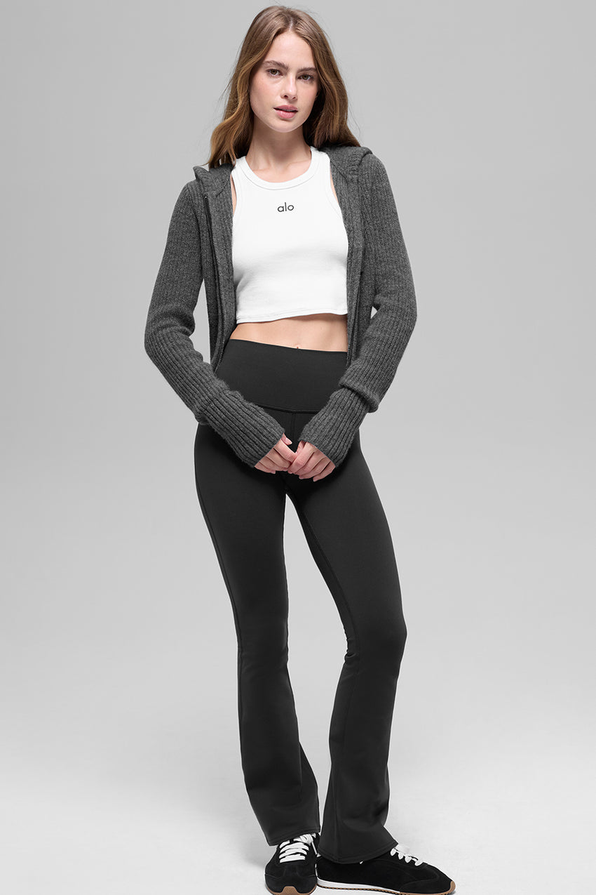 Cashmere Ribbed Noble Full Zip Hoodie - Black