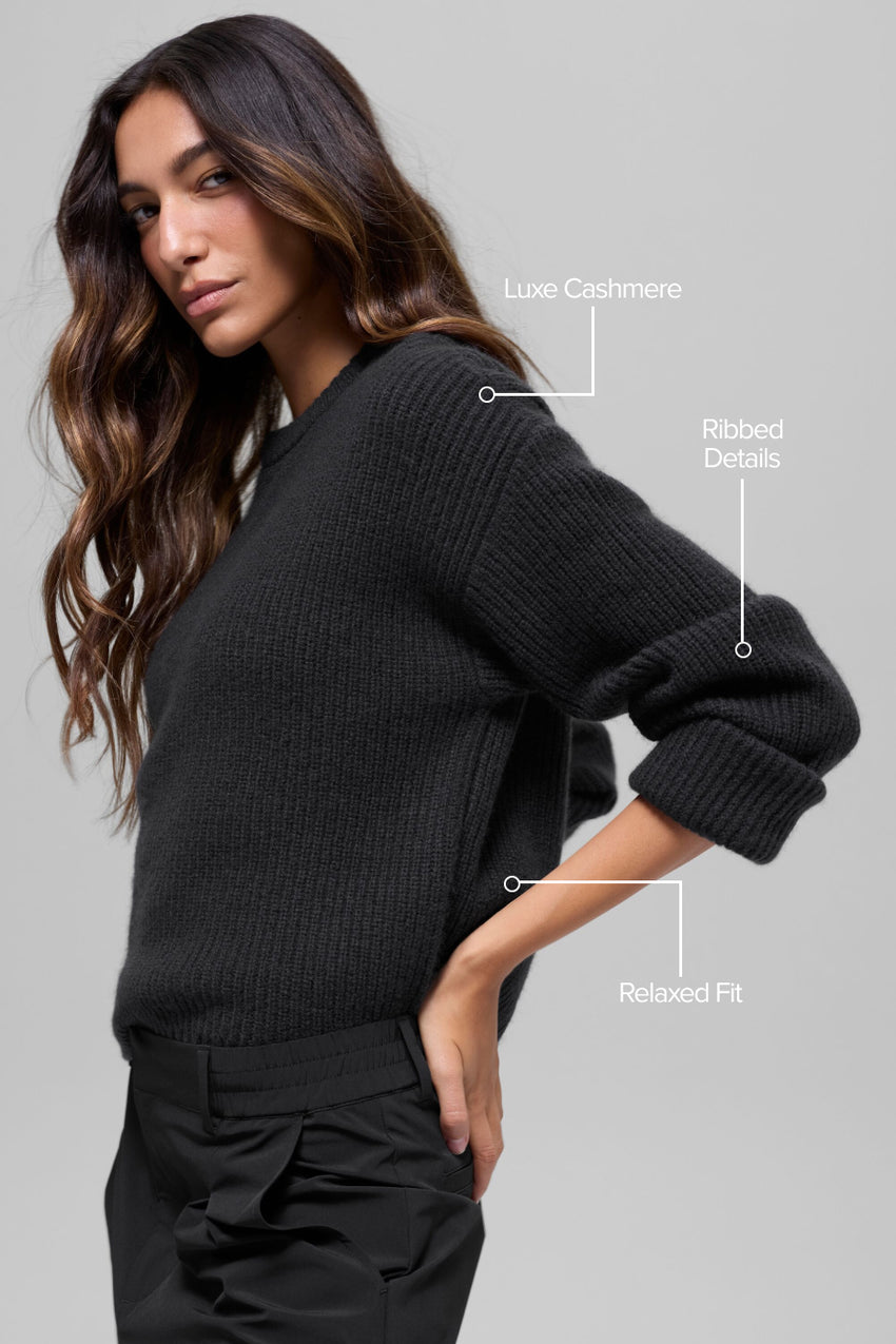 Cashmere Ribbed Noble Crewneck Sweater - Ivory