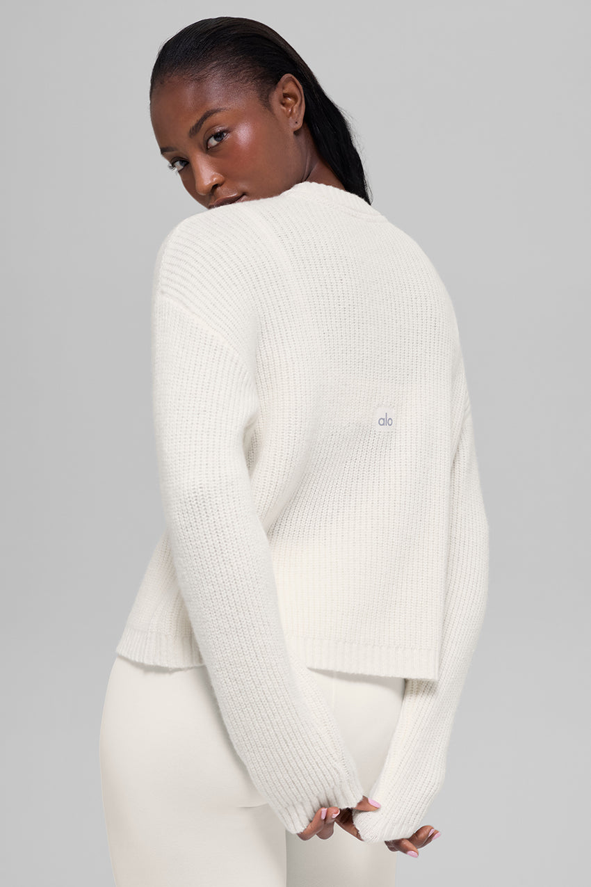 Cashmere Ribbed Noble Crewneck Sweater - Ivory
