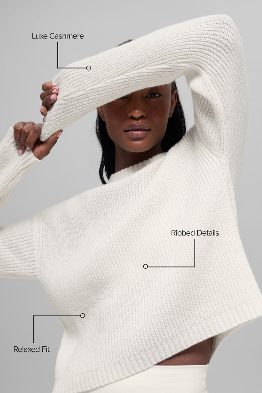 Cashmere Ribbed Noble Crewneck Sweater - Ivory