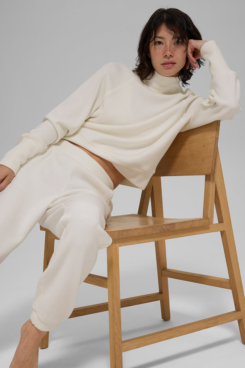 Waffle Weekend Escape Mock Neck Long Sleeve - Black