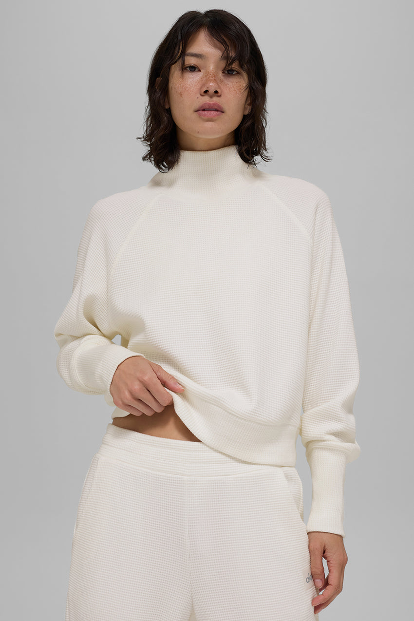 Waffle Weekend Escape Mock Neck Long Sleeve - Black