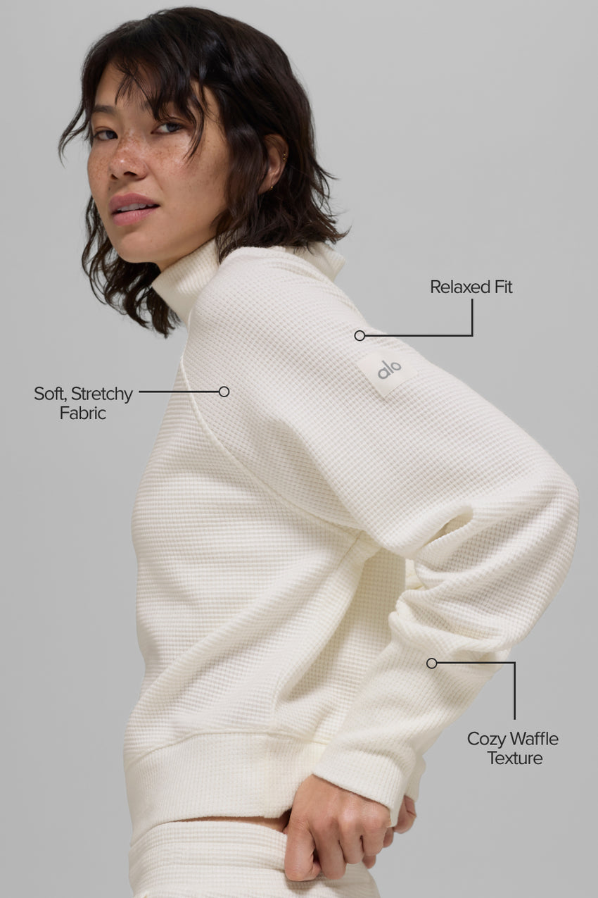 Waffle Weekend Escape Mock Neck Long Sleeve - Black