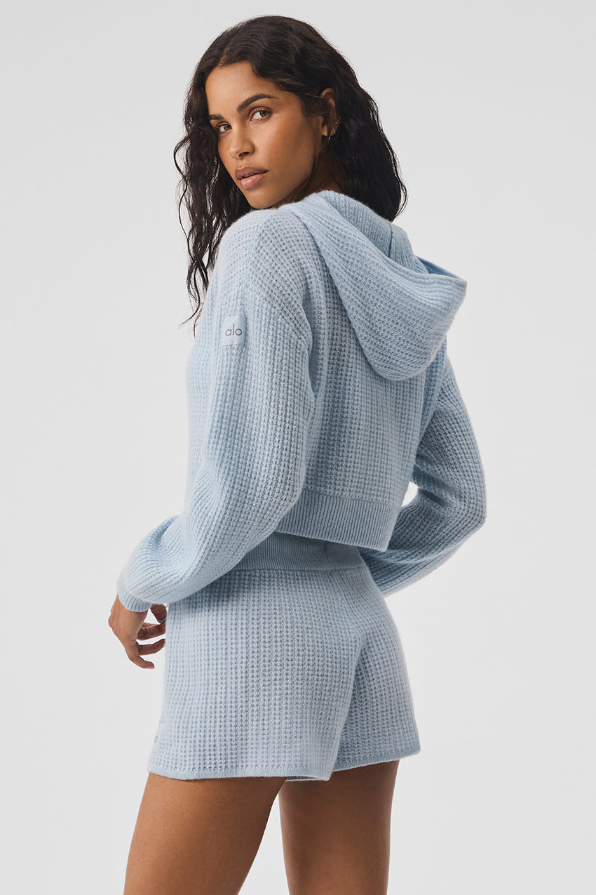 Cashmere Plush Waffle Full Zip Hoodie - Black