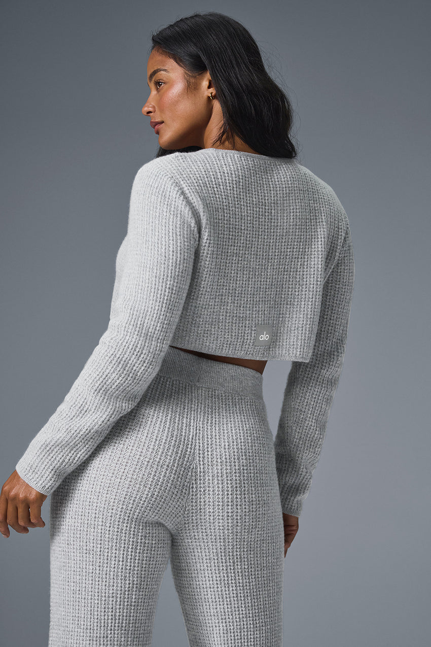 Cashmere Plush Waffle Cropped Long Sleeve - Black