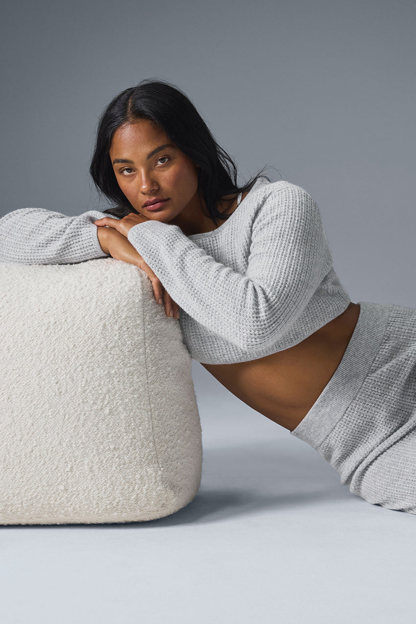 Cashmere Plush Waffle Cropped Long Sleeve - Black