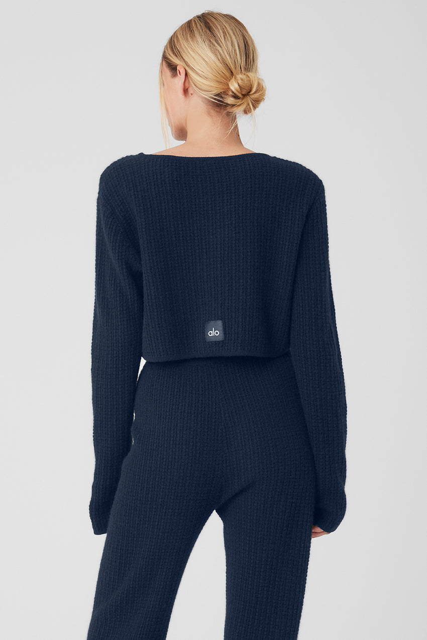 Cashmere Plush Waffle Cropped Long Sleeve - Black