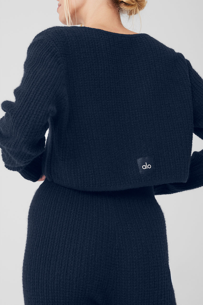 Cashmere Plush Waffle Cropped Long Sleeve - Black