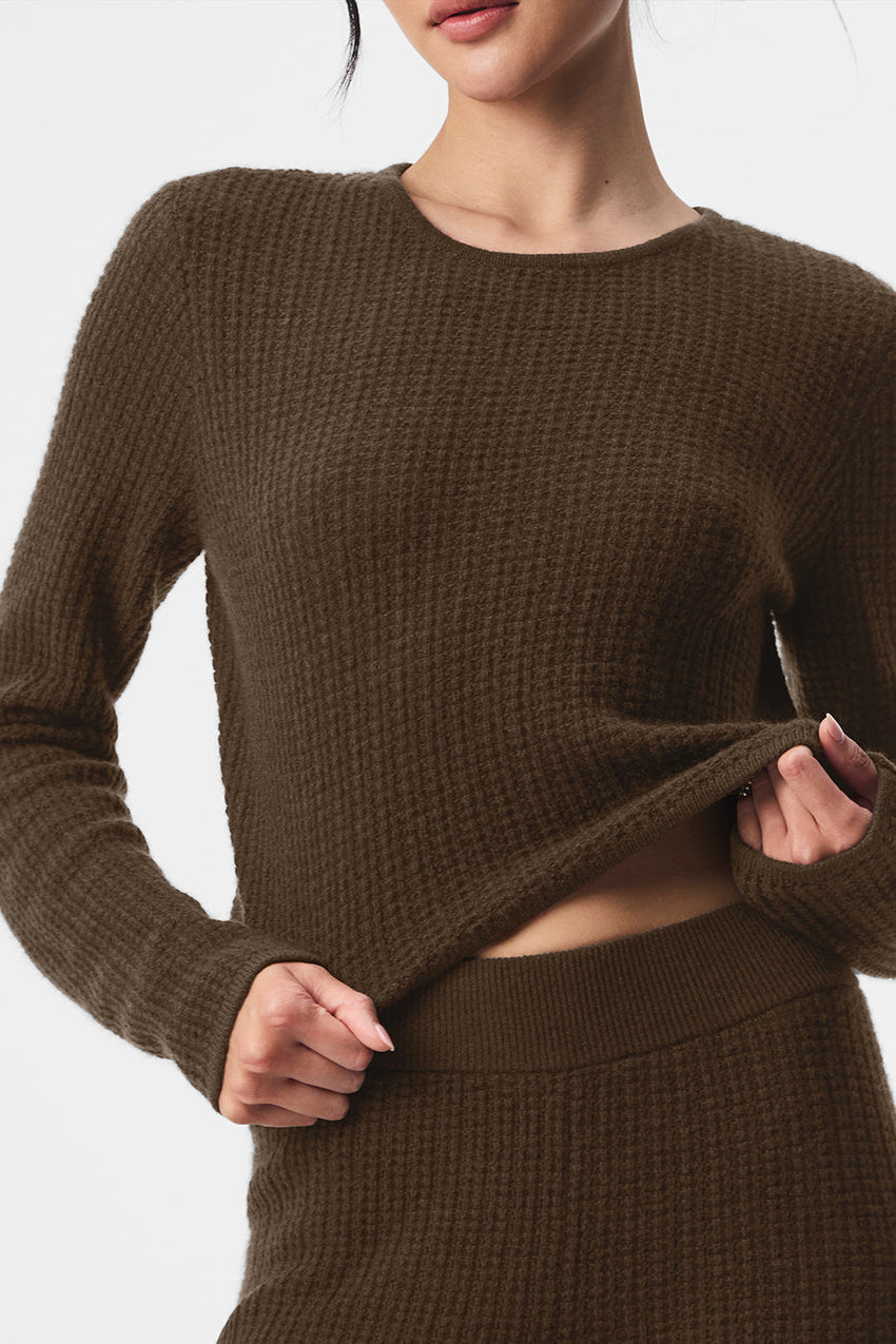 Cashmere Plush Waffle Cropped Long Sleeve - Black
