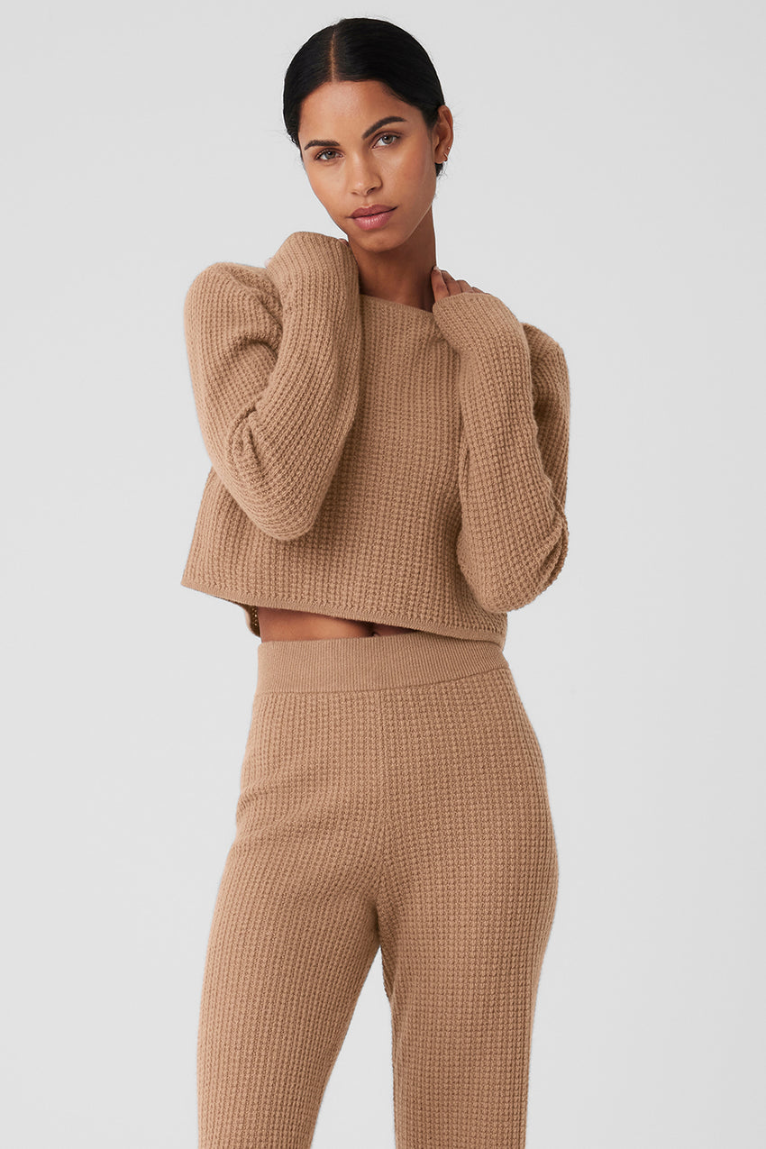 Cashmere Plush Waffle Cropped Long Sleeve - Black