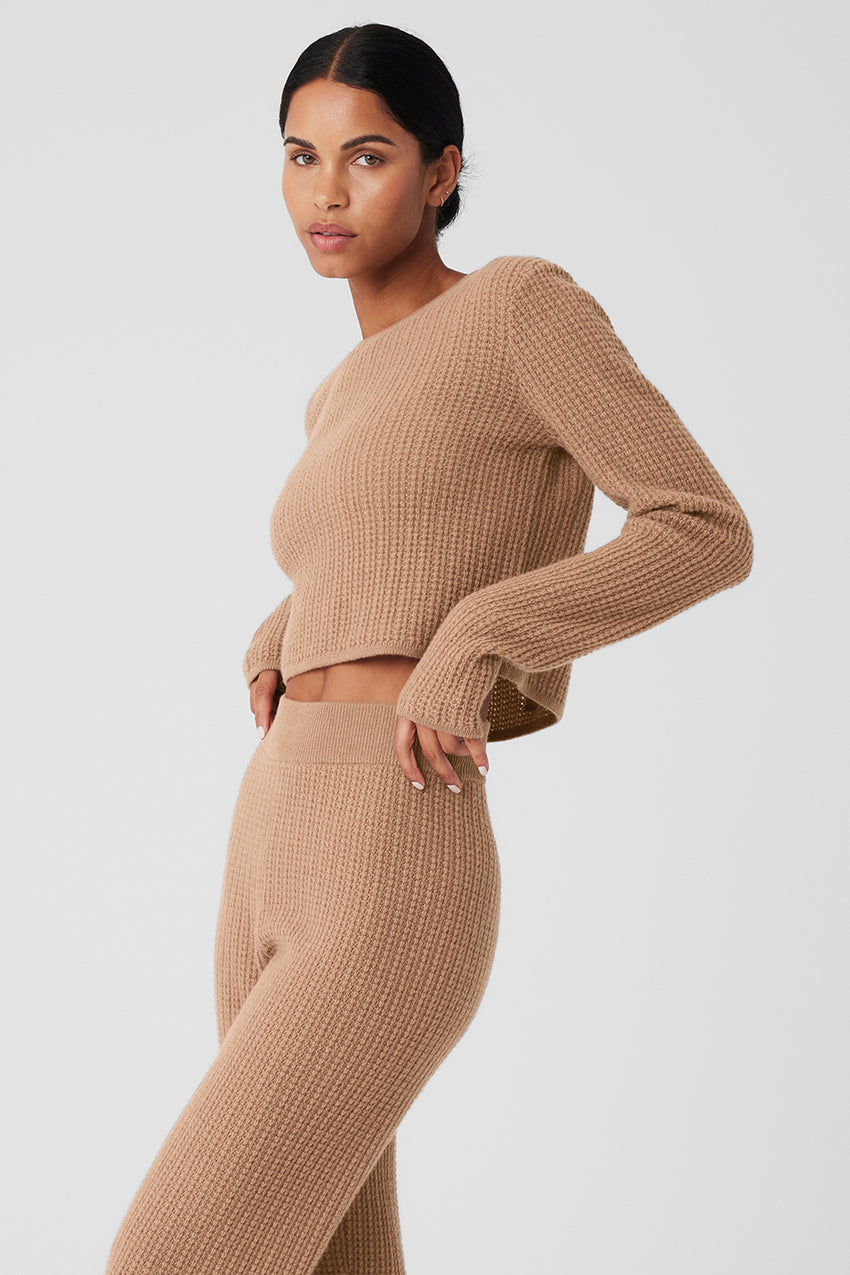 Cashmere Plush Waffle Cropped Long Sleeve - Black