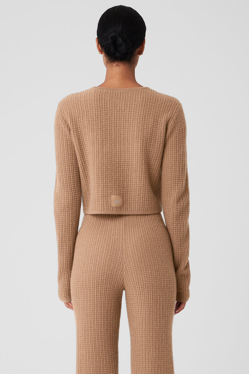 Cashmere Plush Waffle Cropped Long Sleeve - Black