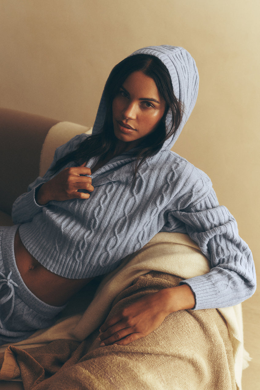 Cable Knit Winter Bliss Hoodie - Athletic Heather Grey