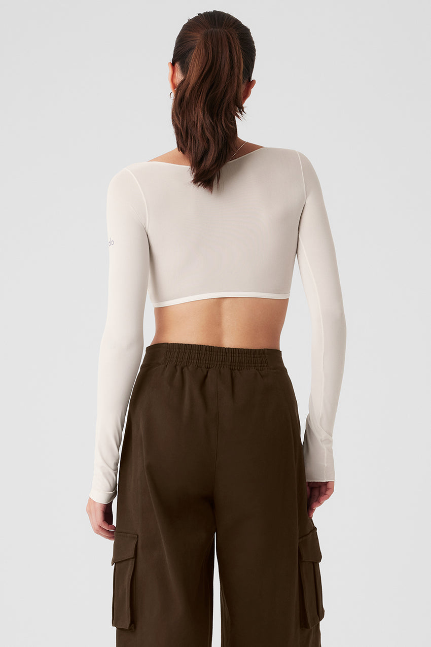 Mesh Sheer Illusion Cropped Long Sleeve - Ivory