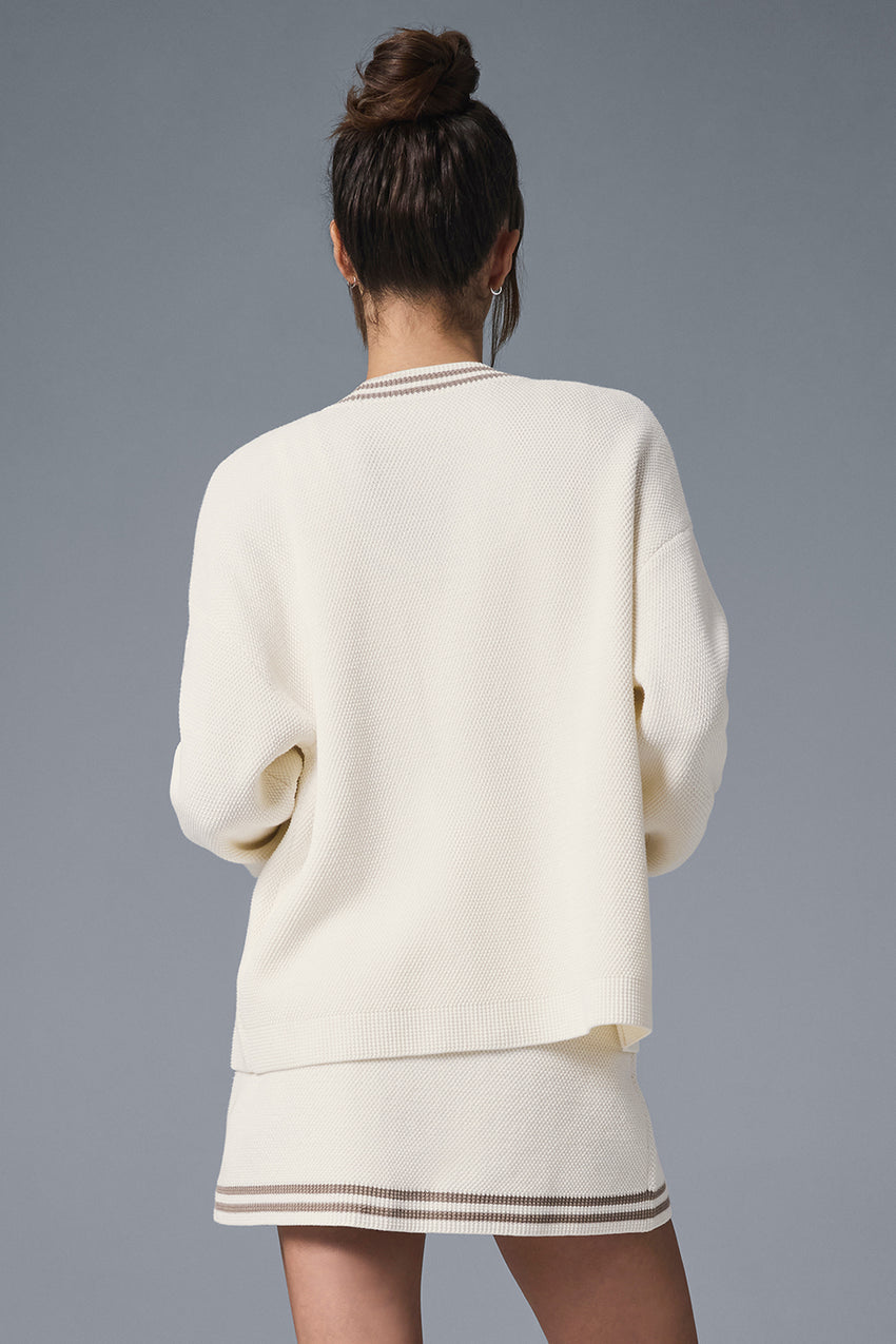 Tennis Club Sweater Knit Cardigan - Athletic Heather Grey/White