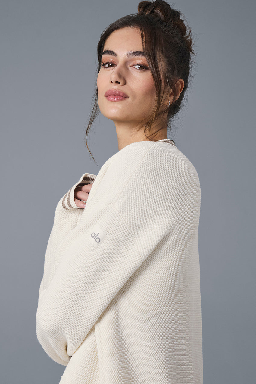 Tennis Club Sweater Knit Cardigan - Athletic Heather Grey/White