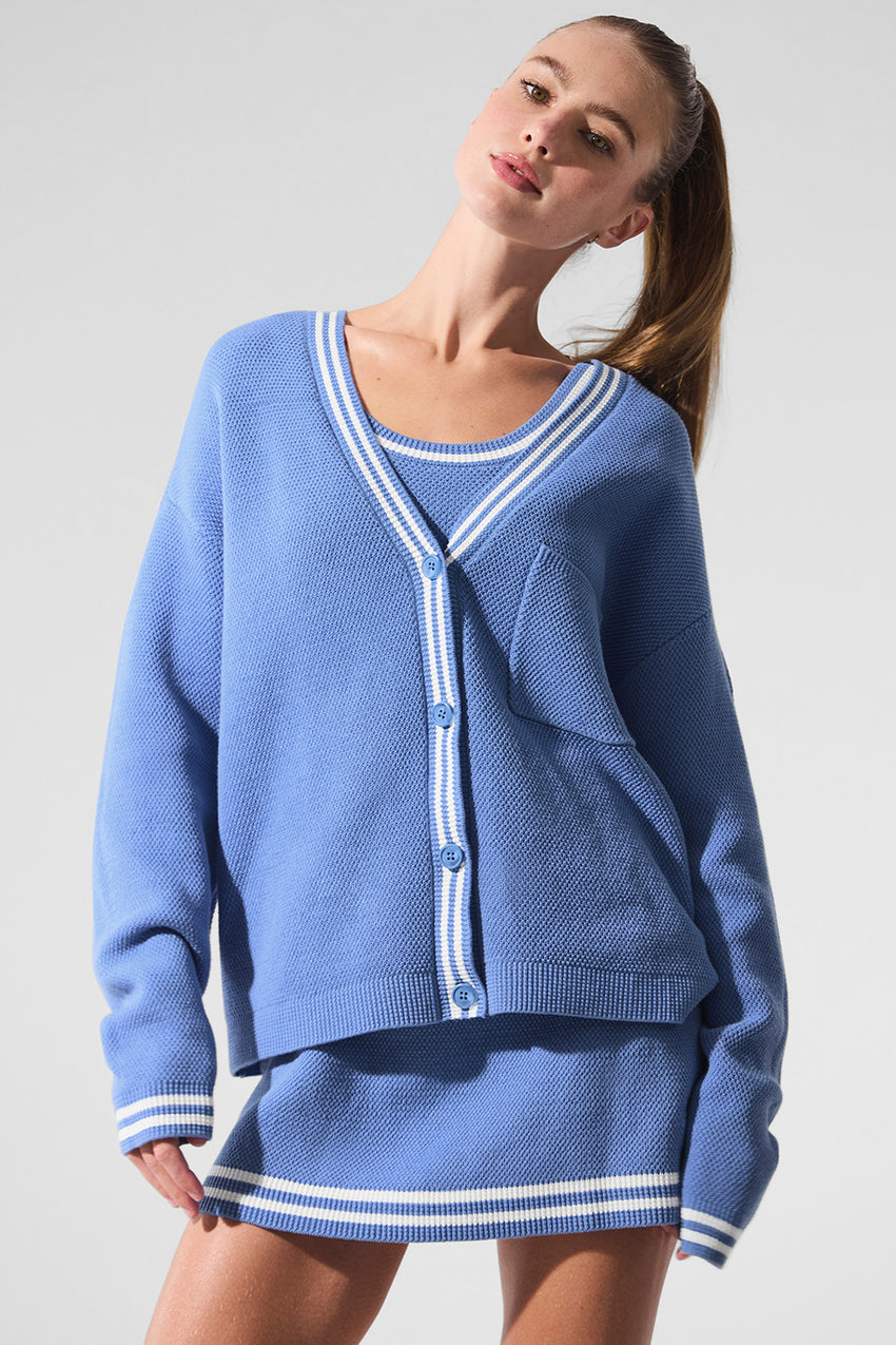 Tennis Club Sweater Knit Cardigan - Athletic Heather Grey/White