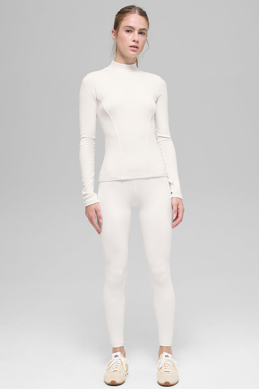 Ribbed Mesmerize Mock Neck Long Sleeve - Black