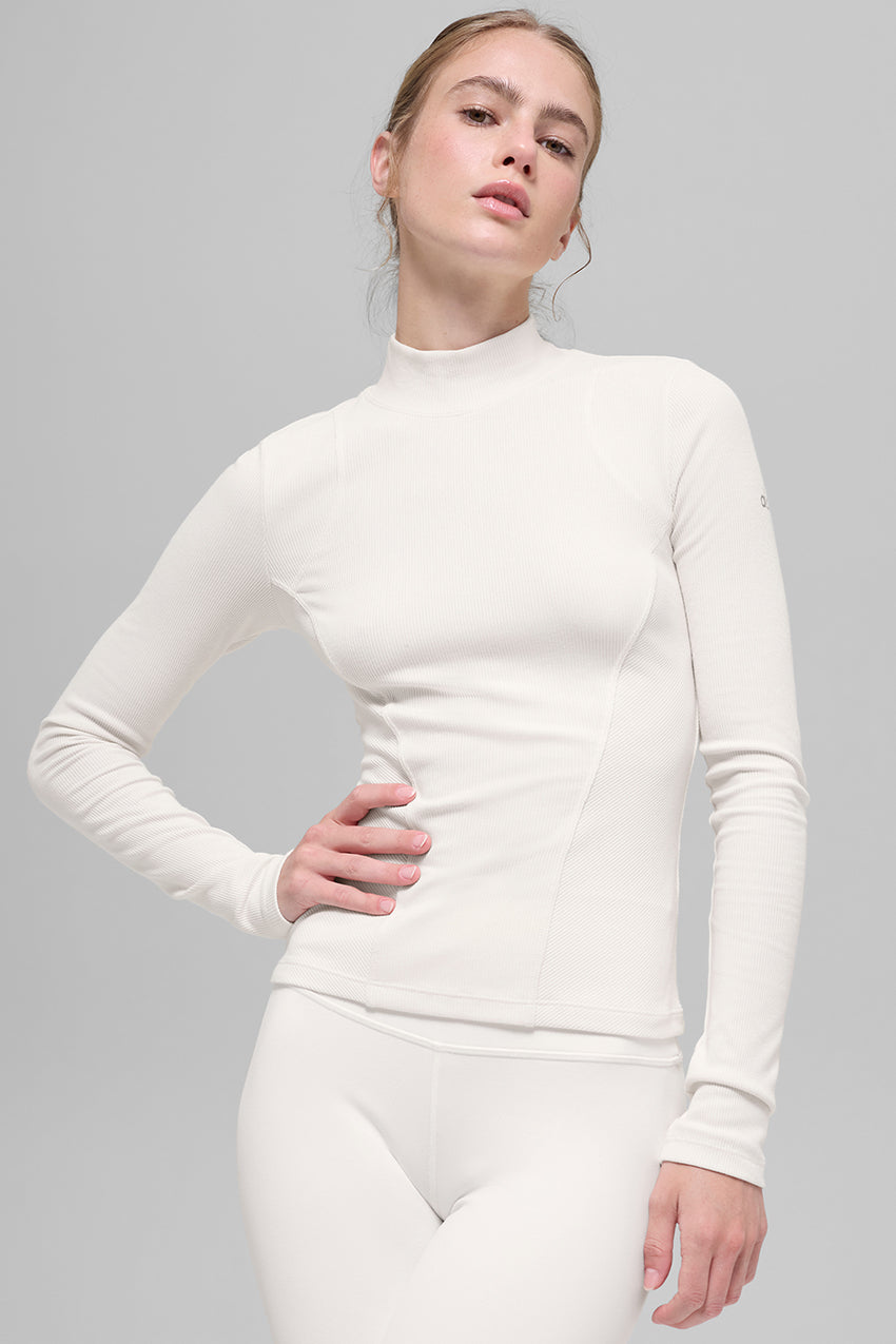Ribbed Mesmerize Mock Neck Long Sleeve - Black