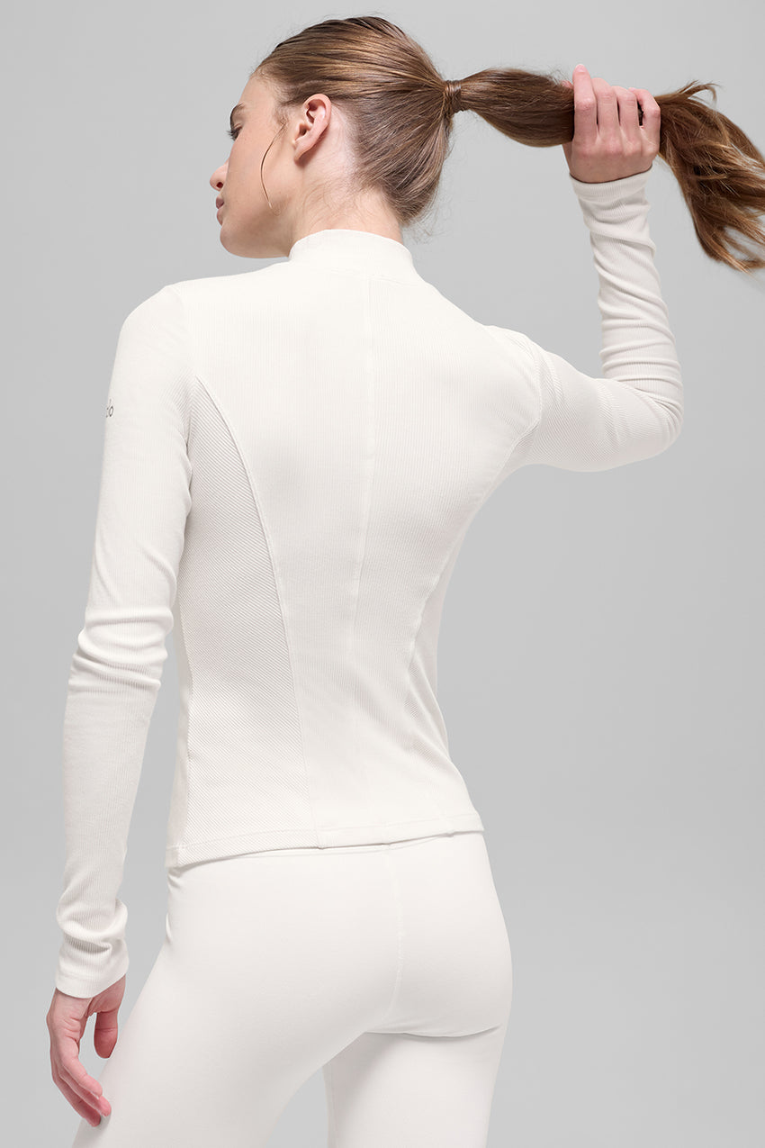 Ribbed Mesmerize Mock Neck Long Sleeve - Black