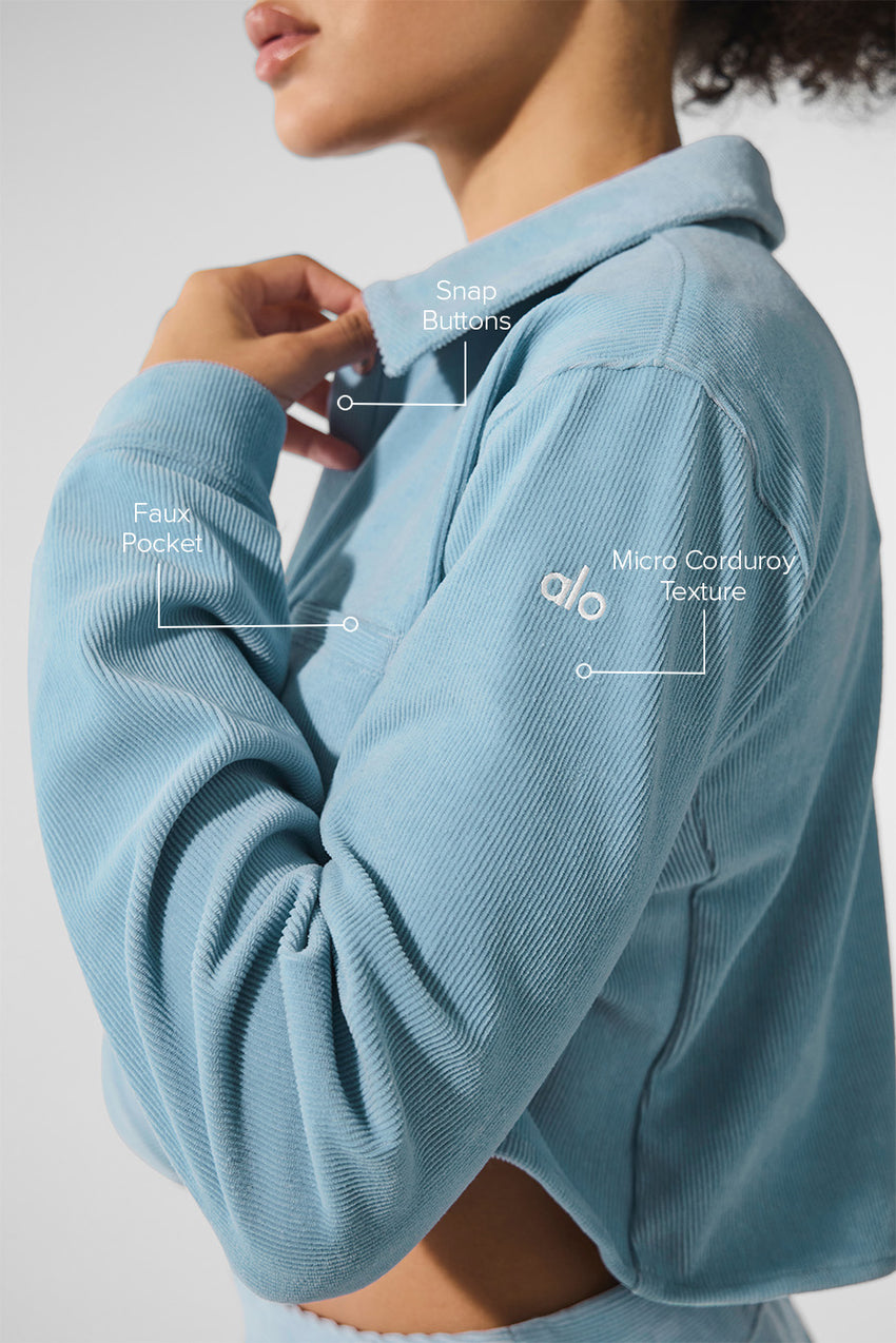 Micro Corduroy Cropped Dreamer Button Down - Celestial Blue