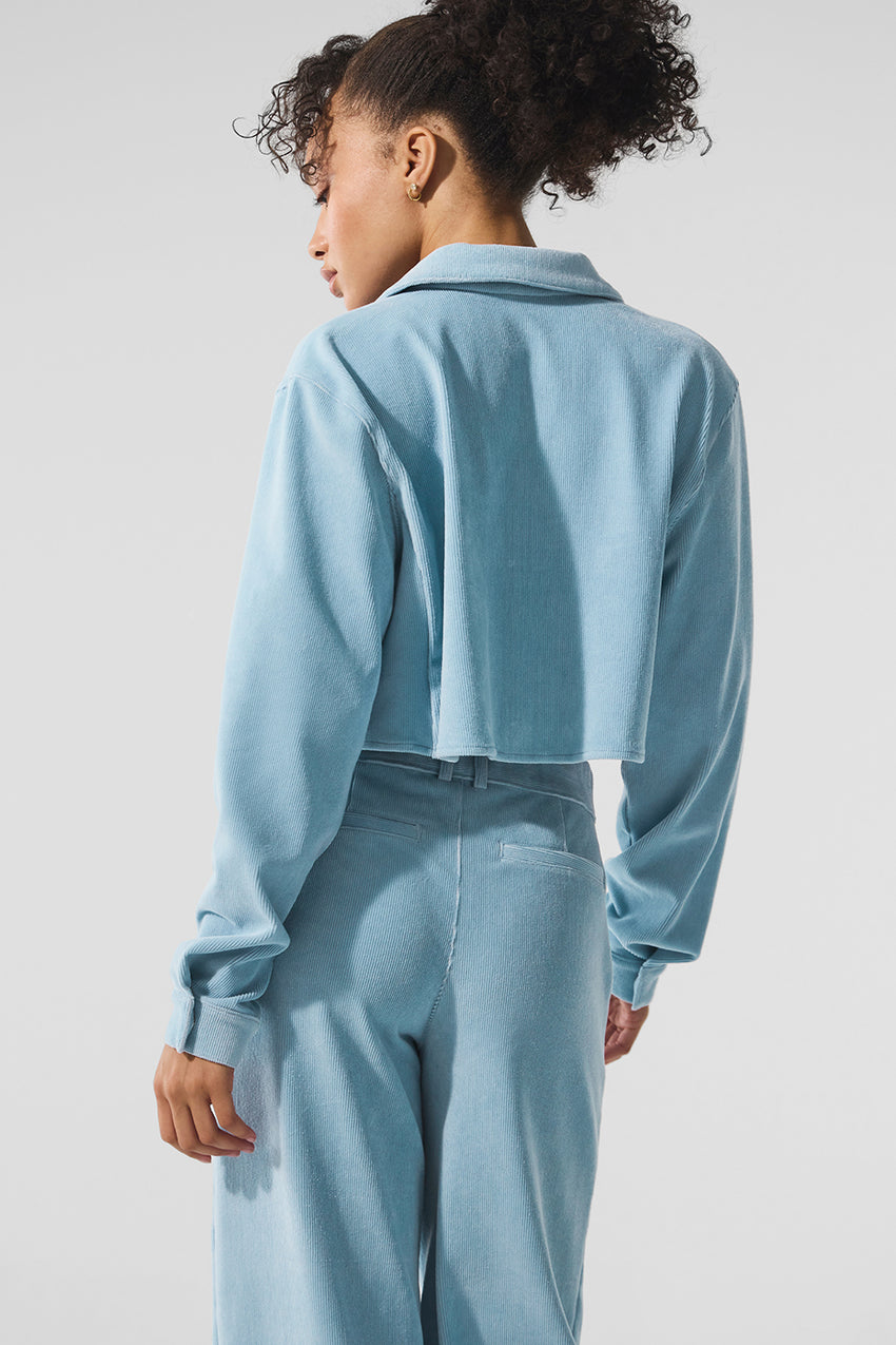 Micro Corduroy Cropped Dreamer Button Down - Celestial Blue