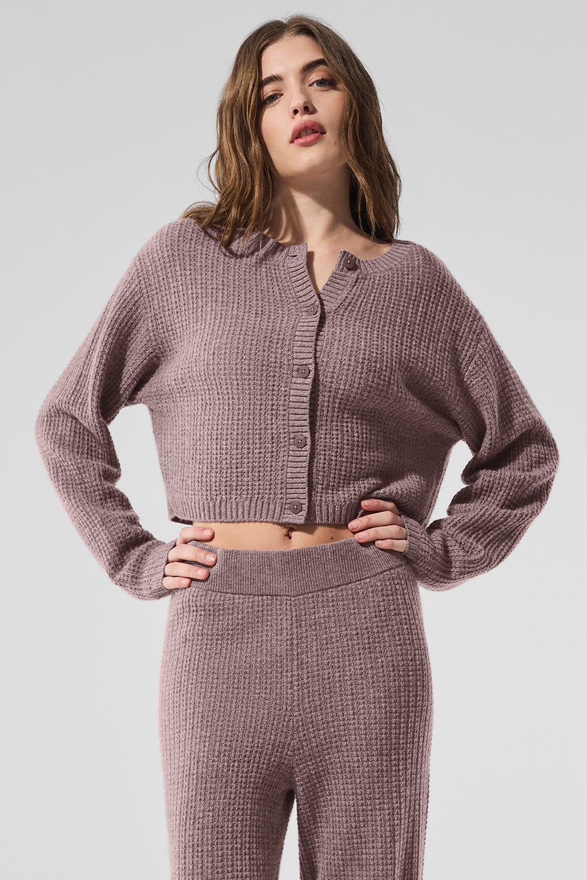 Cashmere Plush Waffle Cardigan - Black