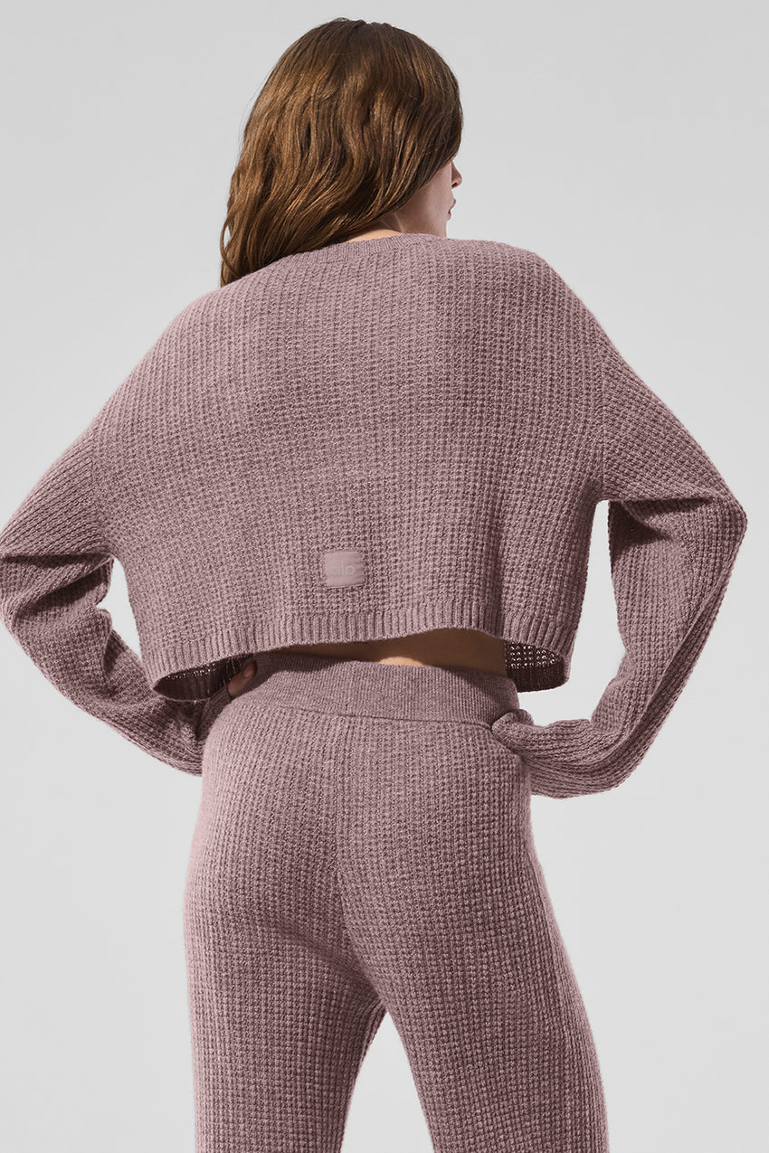 Cashmere Plush Waffle Cardigan - Black