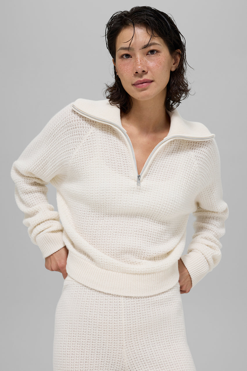 Cashmere Plush Waffle 1/4 Zip Pullover - Black